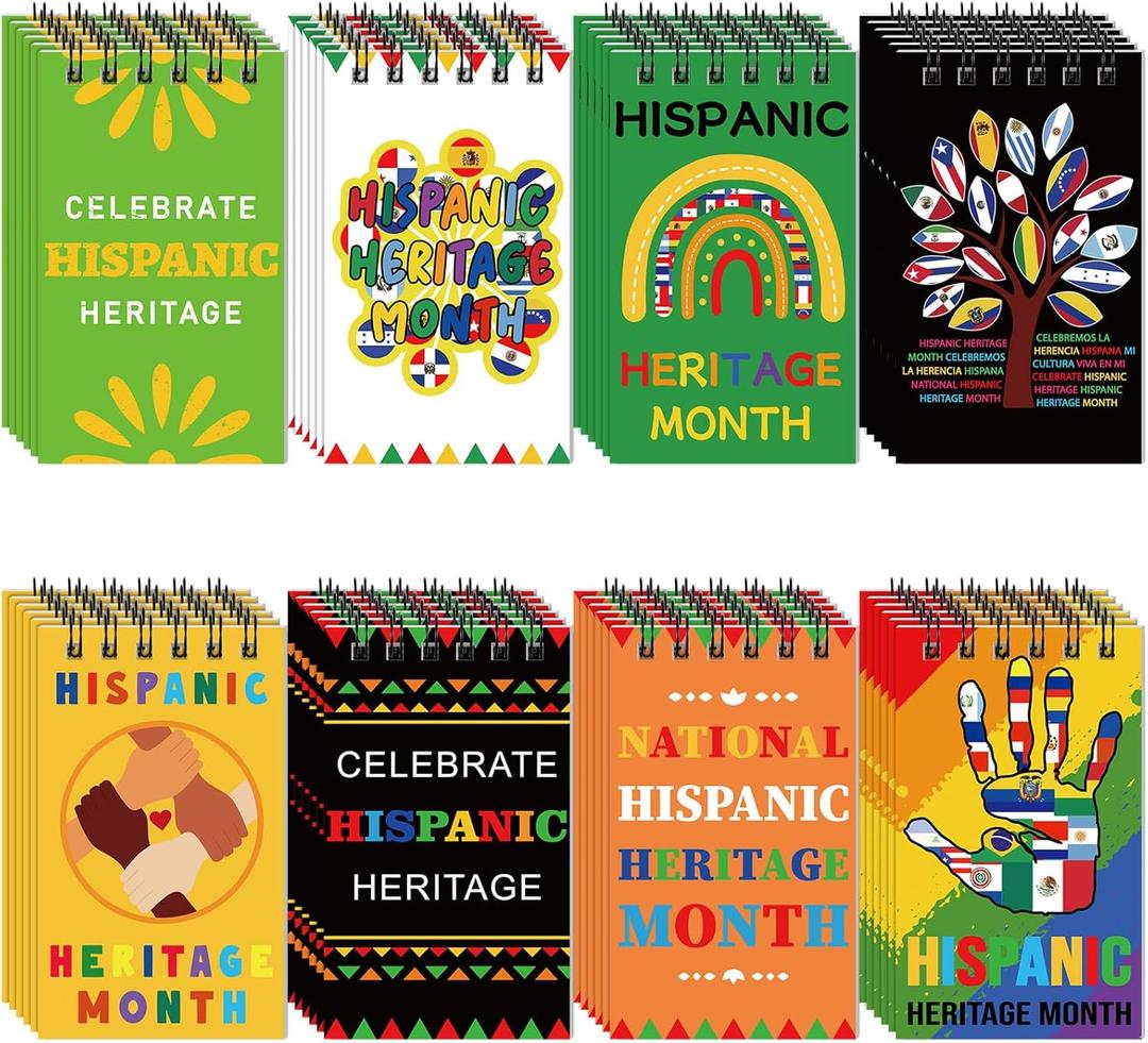 48 Pcs Mini Hispanic Heritage Notebooks Hispanic Month Theme Pocket Small Memo Pad National Heritage Month Spiral Notepads for Gift Party Favor Supplies Office