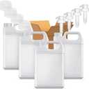 1 Gallon Plastic F-Style Jug (4-Pack) Reusable Food-Safe, Heavy-Duty HDPE Containers for Water, Sauces, Soaps, Detergents, Liquids with Screw-On Safety Cap and Pump Cap (White, 1 Gallon) (4-Pack)