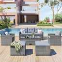 6 Pieces Wicker Patio Conversation Set with Coffee Table and Removable Cushions, PE Rattan Outdoor Sectional Sofa with 3-seater Couch and Two Armchairs & 2 Ottomans for Garden, Backyard, Poolside