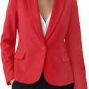 luvamia Women's Long Sleeve Formal Notch Lapel Button Down Blazer Pockets Jacket (Red, S)