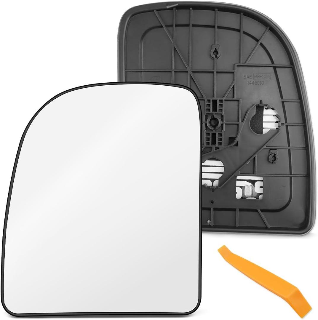 Driver Side Mirror Fit for Ford F250 F350 F450 1999-2007/ E150 2002-2004/ E350 2002-2019/ E450 2002-2017/ Excursion 2000-2005，Left Side Upper Mirror Glass 4C3Z17K707-AC