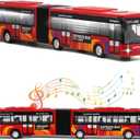 City Bus Toy for Kids, Die Cast Alloy Pull Back Vehicles, Metro Articulated Electric Bus with Sounds and Lights, Model Cars Toys Educational Gift for Kids Boys Girls Ages 3+ (Red)