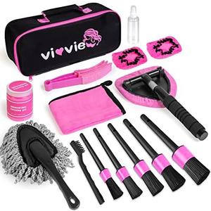 vioview Pink Car Cleaning Kit, Car Detailing Kit Interior Cleaner with Windshield Cleaning Tool, Detailing Brush Set, Cleaning Gel, Car Cleaning Supplies for Windows, Dashboard, Air Vents