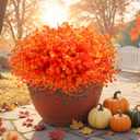 SITUMEIZI Artificial Mums for Outdoor Fall Flowers,Faux Flower Eucalyptus Leaves Fake Plants Greenery Outside Plastic Proch Patio Front Fall Halloween Thanksgiving Decorations(8Pcs,Orange)