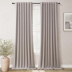 BOODII 100% Blackout Curtains for Bedroom 95 Inch Length 2 Panels Set Room Darkening Linen Curtains Brownish Grey Black Out Curtain Neutral Thermal Insulated Living Room Winter Drapes Back Tab 52x95