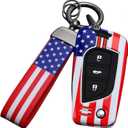 American USA Flag Key Fob Cover, Key Case,Keychain,Accessories Compatible with Toyota Fortuner Tundra Camry RAV4 Highlander Challenger(Model-B 3 buttons)