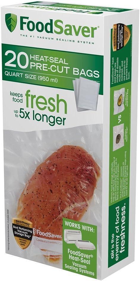 FoodSaver 1-Quart Precut Vacuum Seal Bags with BPA-Free Multilayer Construction for Food Preservation (20-Count Quart)