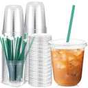 Baderke 25 Set Plastic Cups with Lids and Straws, Disposable Plastic Iced Coffee Cup for Cold Beverage Juice Smoothie Crystal for Coffee Shops Party Catering(Clear,14 oz)