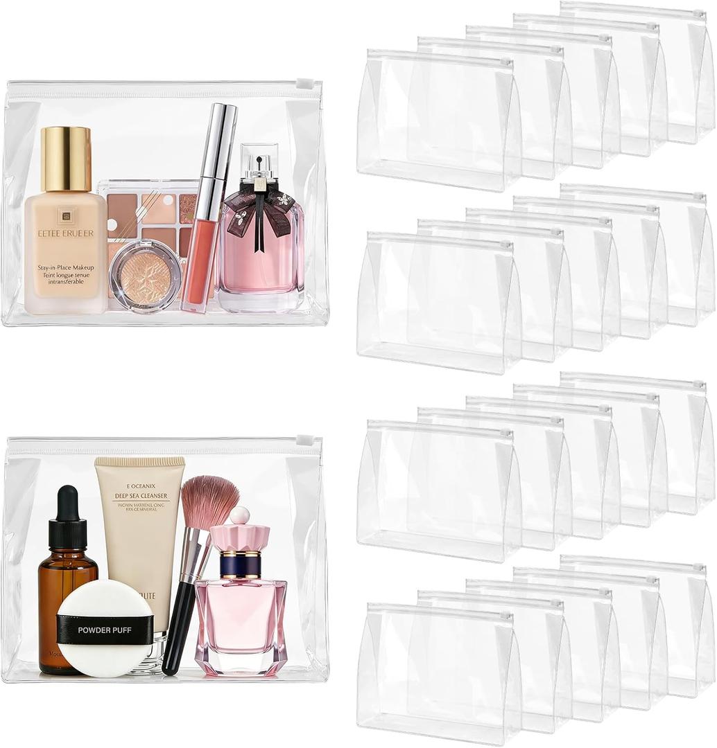 Ohuimrt 24 PCS Mini Clear Makeup Bags Bulk 7.9" x 5.9"x 2" Small Waterproof Travel Toiletry Bags Plastic Organizer Pouches with Zipper for Cosmetics, Swimsuit, Bikini, Women Men Vacation