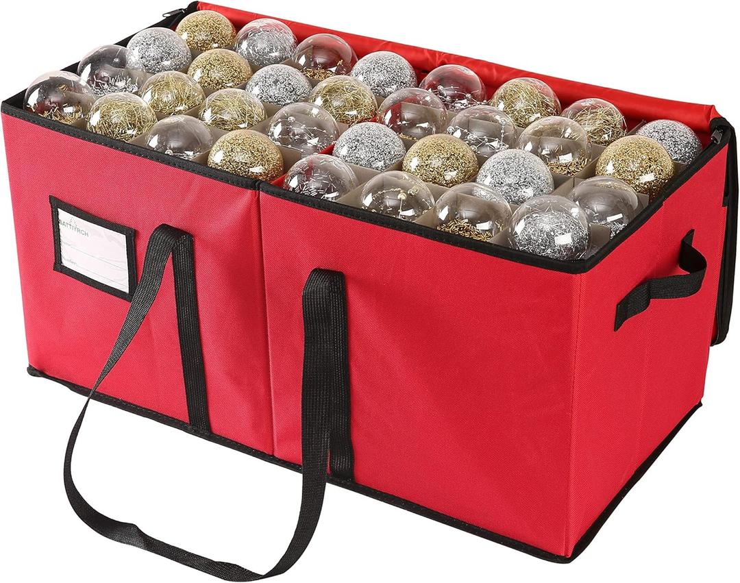 Sattiyrch Christmas Ornament Storage Box,Box Contributes Slots for 128 Holiday Ornaments 3-Inch (128 pcs-3in without Trays, Red)