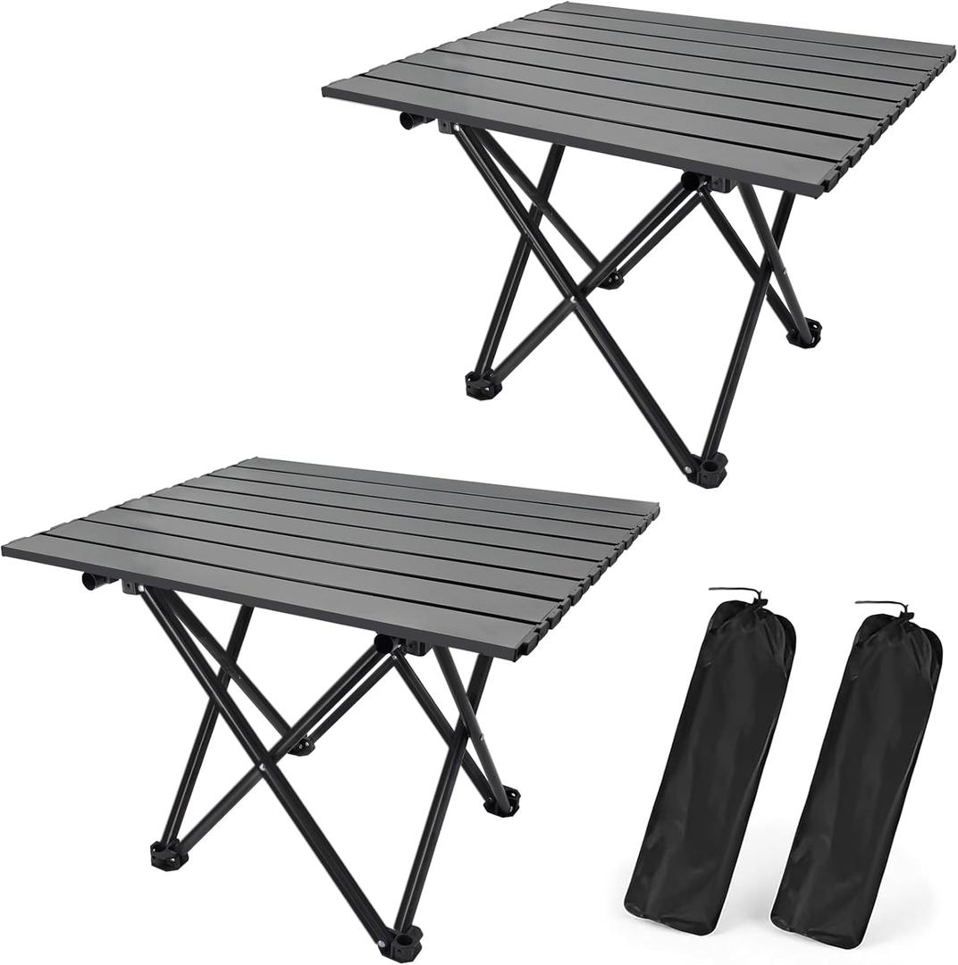 2 Pack Portable Camping Table Foldable, Ultralight Small Folding Beach Table with Carry Bag for Outdoor Travel, Beach, Camp, Picnic, BBQ, Cooking, Festival, Boat, Home Use (Black-M)