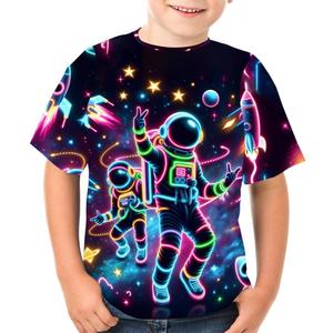 Boys Girls 3D Graphic Tees Unisex Short Sleeve T Shirt Novelty Neon Shirts for Boys 5-14 Years (Black)