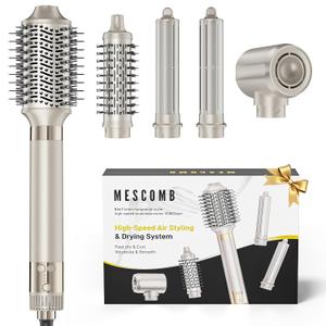 MESCOMB 5-in-1 Hot Air Styler Kit 110,000 RPM Fast-Drying Dryer, Auto-Wrap Curlers, Straightening & Volumizing Brushes All-in-One (Champagne White)