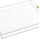 Large Clear Acrylic Serving Tray (1618 Inches) with Gold Handles Spill Proof Acrylic Decorative Tray Organiser for Ottoman Coffee Table Countertop