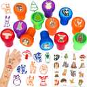 36PCS Woodland Animal Party Favors - 24PCS Pre-Cut Temporary Tattoos & 12PCS Stamps - Ideal Forest Themed Birthday Card Decorations Supplies Goodie Bag Baby Shower Kids Gifts Classroom Rewards Prizes