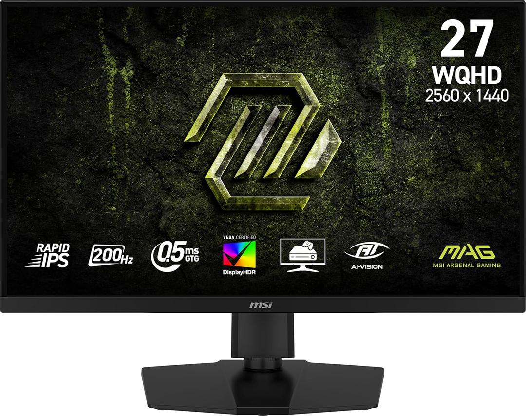 msi MAG 274QPF E20 27-inch 2560 x 1440 (WQHD) Gaming Monitor, 200Hz, AMD Adaptive Sync, HDR Ready, HDMI, VGA Port, VESA Mountable, Tilt, 4-Side Slim Bezel, 0.5ms, Black