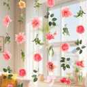 Livole 6Pcs 36Ft Hanging Flower Garland with Bow Pink Wildflower Garlands Backdrop Silk Rose Fake Floral Vines with Hooks for Spring Party Wedding Birthday Anniversary Arch Wall Garden Decor