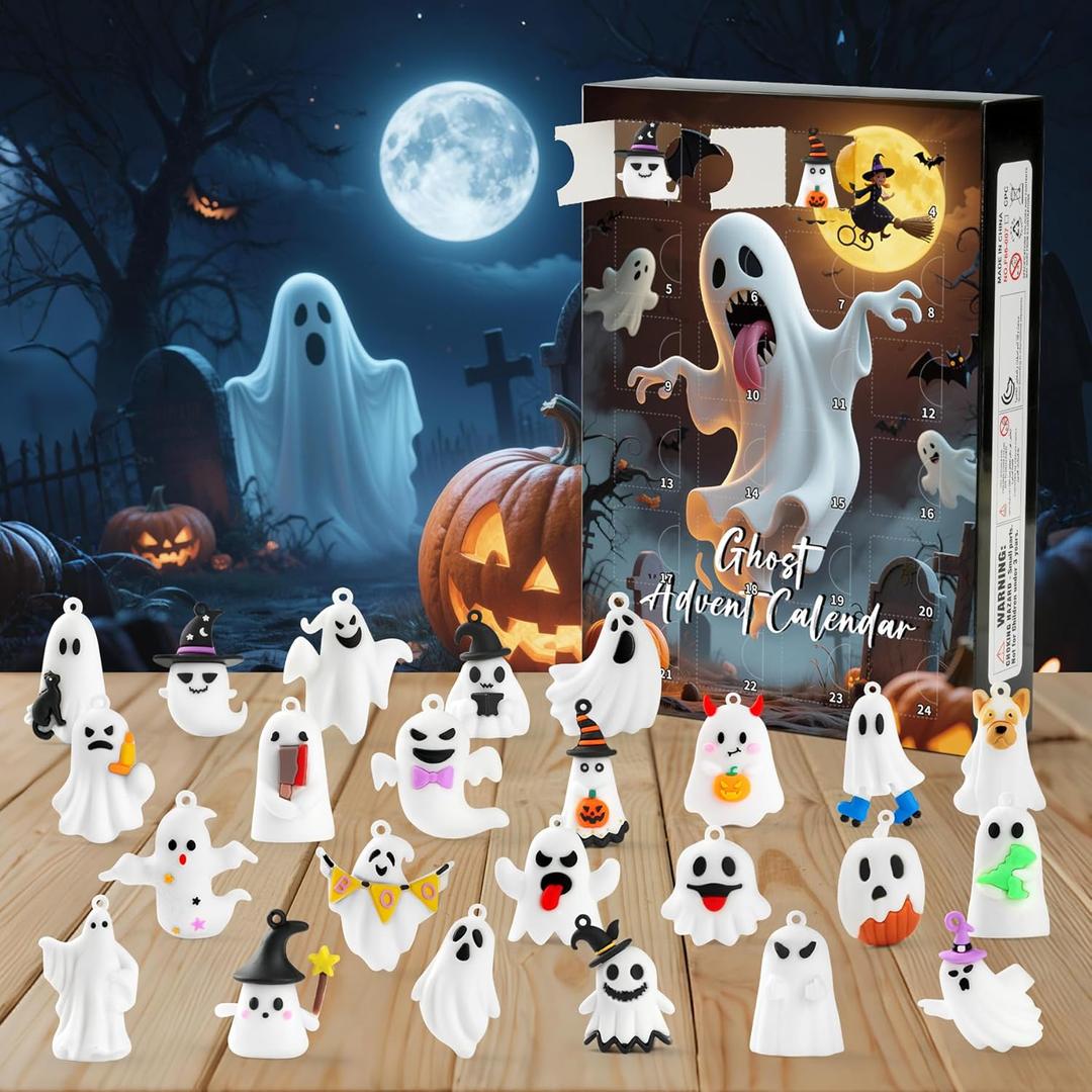 2 x Halloween Ghost Advent Calendar 2025,24 Day Halloween Countdown Calendar with 24Pcs Collectible Ghost for Kids Boys Girls Teens,Boo Basket Stuffers,Ghost Ornaments Decorations Gifts