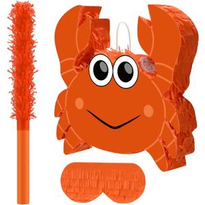 Seenelling Crab Piata 3D Ocean Birthday Decoration with a Blindfold and Bat for Kids Girls Boys Gift Holiday Piata Party Baby Shower Supplies