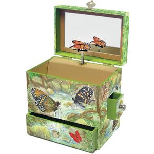 Enchantmints Monarch Butterfly Musical Jewelry Box Butterfly Spins to Music 4 Pullout Drawers