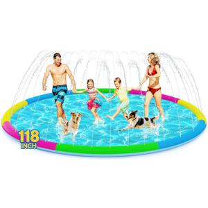 118" Extra Large Splash Pad - Non-Slip Splash Pad for Kids and Dogs Thickened Dog Pool with Sprinkler Outdoor Water Toys Giant Fountain Play Mat for Toddlers Children Adults Pets