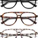 Aviator Reading Glasses for Women Men Oversized Blue Light Blocking Computer Reader Designer Large Spring Hinge LK6081 (C1black+c2white Tortoise+c3brown Tortoise)