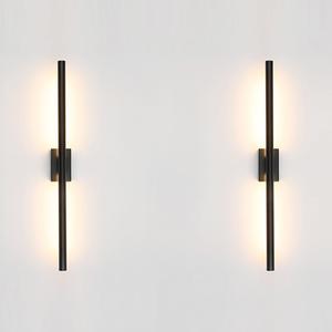 Set of 2 Hardwired Minimalist Dimmable Black Tube Linear Wall Sconce 24 Inch Mirror Vanity Light for Bathroom Living Room Bedroom Corridor (2 Pack, 24'', Black, Dimmable) (2X Hardwired Black Sconce)
