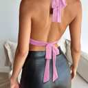 QJQ Women's Sexy Backless Open Back Tops Halter Deep V Neck Sleeveless Vest Tank Tops Going Out Party Clubwear (Light Pinke)