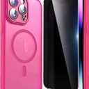 Privacy Case for iPhone 14 Pro,Magnetic iPhone 14 Pro Phone Case with Privacy Screen Protector X2 & Camera Protector [Compatible with MagSafe],Translucent Matte Shockproof Cover-Rose Red
