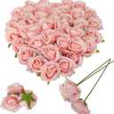 Artificial Satin Rose Flower Heads,42 Pcs Silk Rose Heads with Stems,3.5'' Rose Artificial Flowers Bulk,Artificial Rose Flower Heads for DIY Crafts Bouquet (42, Light Pink) 