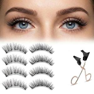 Magnetic Eyelashes with Applicator, 4 Pairs Reusable 3D False Lashes Natural Look, No Glue or Eyeliner Needed, Water Resistant Lightweight Makeup Kit for Daily Wear