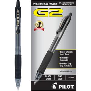 PILOT G2 Premium Refillable & Retractable Rolling Ball Gel Pens, Fine Point, Black Ink, 12 Count