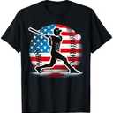 American Baseball Player Batter with United States Flag USA T-Shirt, Medium