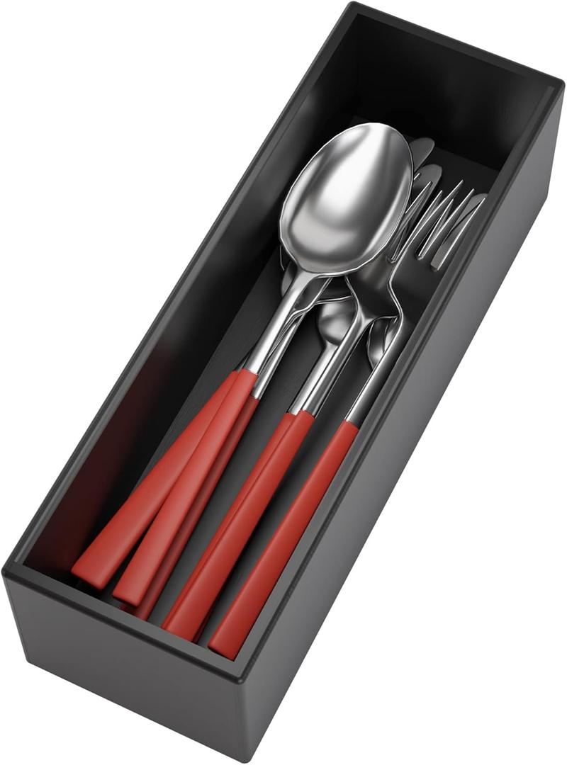 Black Bamboo Drawer Organizer - Silverware&Utensil Holder Organizer for Kitchen Drawers, Multi-Use Drawer Dividers Boxes for Bathroom CounterCabinet, Garage, Office Desk, Makeup, Jewelry (9"3"2.5")