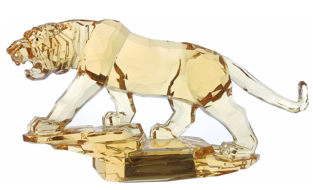 Acrylic Tiger Figurine Glass Collection Ornament Statue Animal Collectible Table Decor Home Decor (Amber)