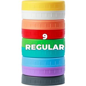 9Pcs Mason Jar Lids, Regular Mouth Plastic Mason Lids, Leak Proof Canning Lid with Silicone Ring for Ball, Kerr and More, Reusable Can Tops, Colored Caps Covers for Jars