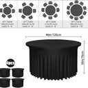 4 Pack Black Round Table Skirt, 48 Inch Diameter x 30 Inch Height, Stretch Polyester Spandex Tablecloth for 4ft Tables, Stain & Wrinkle Resistant for Wedding, Party, Banquet Decor