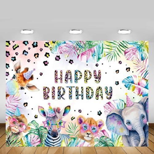 MEHOFOND Wild Safari Animals Birthday Party Backdrop Cheetah Print Leopard Animal Jungle Theme Party Background Boy Birthday Party Supplies Photo Booth Props 7x5ft