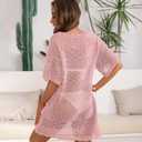 HRUTANE Women Swimsuit Coverup Crochet Bathing Suit Beach Cover Ups Summer Knit Bikini Beachwear Pullover 2025 Swimwear Dress (Medium, Pink)
