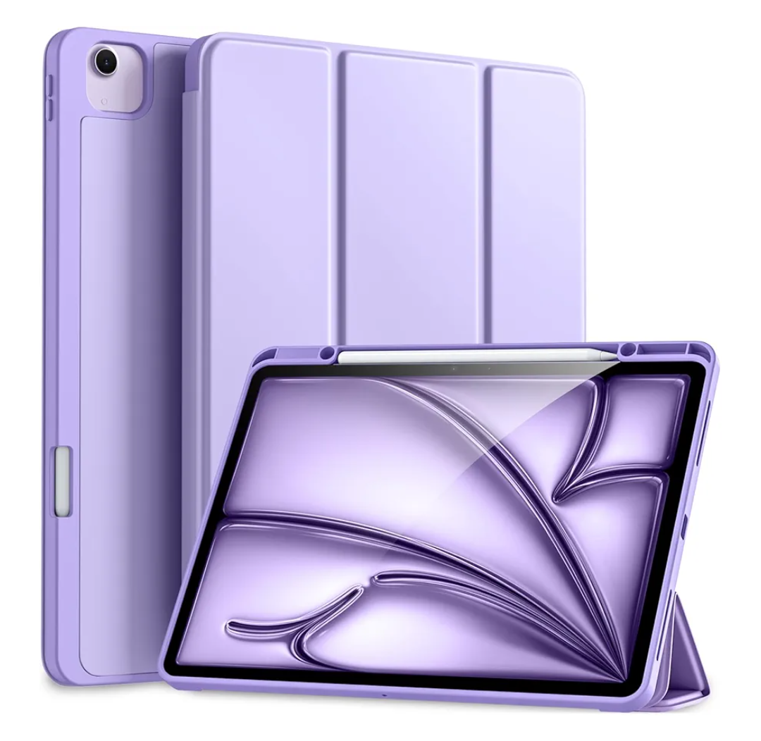 Akkerds Compatible for iPad Air 13 Inch Case (M3/M2) 2025/2024 with Pencil Holder, Trifold Stand Protective Cover/Soft TPU Back for iPad Air 13 Case, Supports Touch ID, Auto Wake/Sleep, Lavender