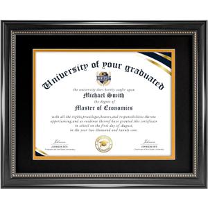 HOUSE DAY Diploma Frame 8.5 x 11 with Black over Gold Mat or Display 11x14 Diploma Frame 11x14 without Mat, High Definition Glass Certificate Frames 8.5 x 11 Degree 11 x 14 Diploma Frames, Black with Gold Beads, 1 Pack