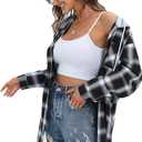Women's Plaid Flannel Shirts Hoodie Long Sleeve Oversized Shirt Jacket Button Down Blouse Tops (Black, XXL)