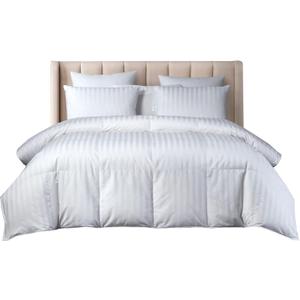 Beautyrest US Grown Cotton All Seasons Warmth Exceptional Hungarian White Goose Down Comforter Queen Size-750 Fill Power 500TC Damask Stripe Fabric