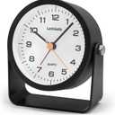 Lamisola 3.5 Inch Small Desk Alarm Clock, Battery Operated Analog Silent Clock with Night Light, Retro Vintage Metal Bedside Clock for Bedroom, Office, Bathroom, Dorm, Shelf, Table - Black
