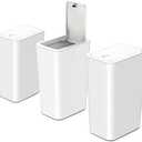 N. NETDOT 3 Pack 2.6 Gallon / 10L Bathroom Trash Can with Lid,Kitchen Garbage Can Small Trash Bin Waste Basket for Bathroom,Kitchen,Bedroom,Living Room,Office - Off White
