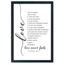 Love Is Patient Kind Wall Art 16"×11" Love Never Fails Sign 1 Corinthians 13 Bible Verse Wood Framed Wall Hanging Decor (Black)