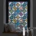 DKTIE Static Cling Decorative Window Film with Installation Tools Non Adhesive Privacy Film Stained Glass Window Film for Bathroom Shower Door Heat Cotrol Anti UV 35.4 x 118.1 Inch (Blue)