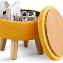 Wimarsbon Storage Ottoman, Modern Round Footrest with Soft Padded Seat, Teddy Velvet Footstool with Wood Legs, Accent Small Table or Plant Stand for Hallway, Living Room (Brilliant Yellow)