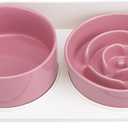 Elevated Slow Feeder Dog Bowls - Ceramic Food and Water Bowl Set with Stand - Raised Pet Dishes for Small and Medium Sized Dogs (Pink)