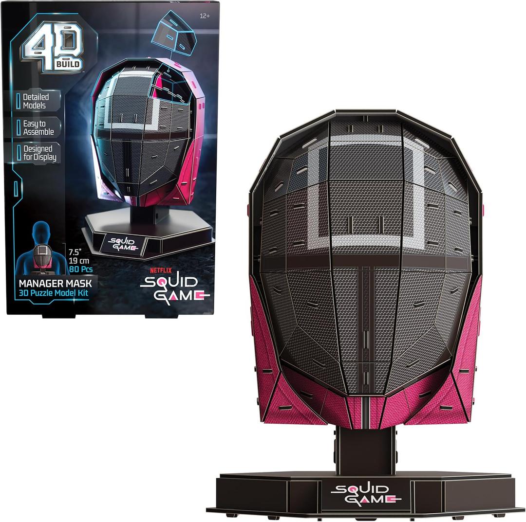 4D Build, Squid Game Manager Mask 3D Model Kit, Squid Game Collectibles & Desk Dcor, 80 Pieces, for Ages 12 & Up